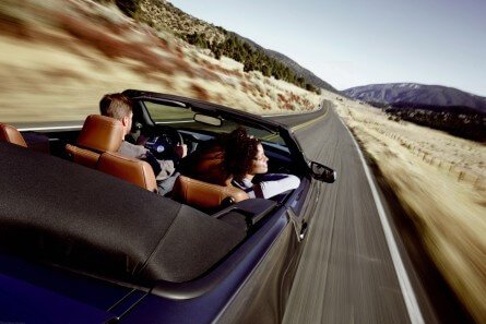 Convertible on a road trip