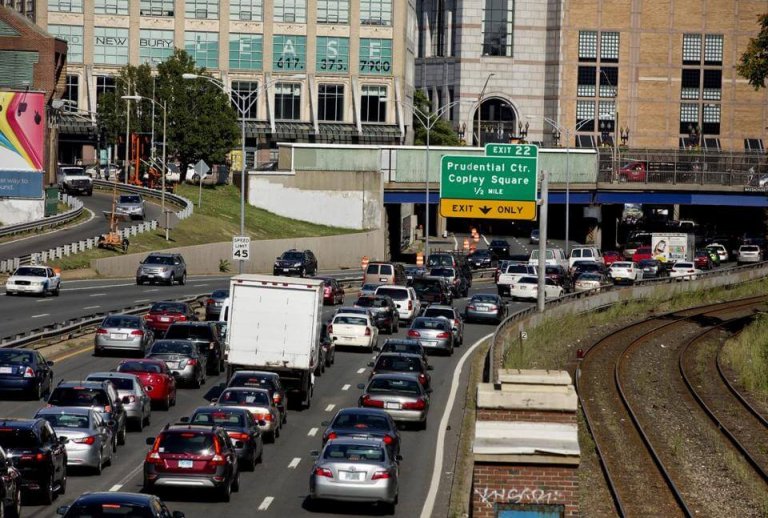 Traffic backed up one direction on the freeway.